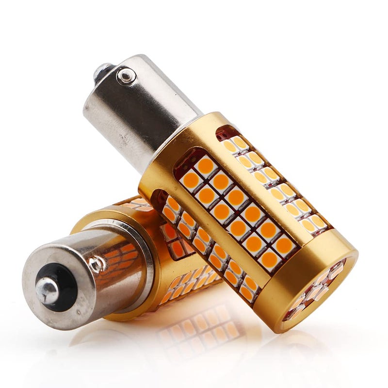 YM EBright لمبة إشارة انعطاف YM E-Bright 1156 BAU15S بزاوية 150 درجة 2200 لومن 7507 LED أمامية وخلفية بدون وميض PY21W 5009 12496، خالية من أخطاء Canbus شريحة 3030 78SMD غير قطبية، صفراء كهرمانية (عبوة من 2) - Image 1